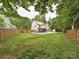 Landscaped backyard features an in-ground pool, covered patio, and privacy fence at 3612 Woodnotch Ct, Charlotte, NC 28269