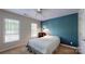 Cozy bedroom featuring natural light from two windows and a blue accent wall at 6100 Hunter Ln, Weddington, NC 28104