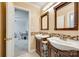 This bathroom has double vanity, and tile accents with an office connected at 7122 Forest Ridge Rd, Matthews, NC 28104