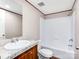 Bathroom with a shower-tub combo, vanity with a granite countertop, and a modern toilet at 850 Deep Hollow Ct, Clover, SC 29710