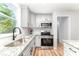 Remodeled kitchen featuring gray cabinetry, granite countertops, and stainless appliances at 1640 English Knoll Dr, Matthews, NC 28105