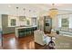 Open floor plan with sleek kitchen island, pendant lighting, and seating for entertaining at 1733 Piccadilly Dr, Charlotte, NC 28211