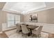 Formal dining room featuring elegant lighting, neutral paint, and wainscotting at 1737 Cavaillon Dr, Waxhaw, NC 28173