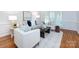Inviting living room featuring hardwood floors, modern decor and large windows at 216 Liriope Ct, Matthews, NC 28105