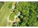 Aerial view of a home with pool nestled among lush greenery, offering privacy and a serene setting at 237 Fea Ln, Iron Station, NC 28080