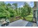 A charming backyard deck overlooking lush greenery and mature trees at 3119 Castlemaine Dr, Charlotte, NC 28269