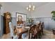 Traditional dining room with wood table, ornate chandelier, and wainscoting for an inviting atmosphere at 4316 Nesbit Rd, Monroe, NC 28112