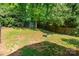 Lush backyard featuring mature trees, a shed for storage, and a fenced perimeter for privacy at 6338 Rosecrest Dr, Charlotte, NC 28210