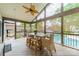 Cozy screened porch with fan and view of the pool, ideal for relaxing and entertaining at 8902 Whittingham Dr, Waxhaw, NC 28173