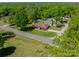 An aerial view of a brick home nestled among lush trees with a long driveway at 1005 Spring Rock Dr, Salisbury, NC 28146
