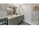 Bathroom featuring a dual sink vanity with gray cabinets and tile flooring at 1005 Spring Rock Dr, Salisbury, NC 28146
