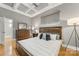 Cozy bedroom with hardwood floors, tray ceiling, and stylish decor at 127 N Tryon St # 511, Charlotte, NC 28202