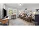 Cozy living room with a comfortable couch, natural light, hardwood floors and a large area rug at 130 Cherokee Ln, Salisbury, NC 28147