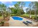 Aerial view of backyard pool with lounge chairs, lush landscaping and privacy fence at 172 Fairway Cir, Rock Hill, SC 29730