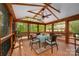 Inviting screened porch with a dining table, comfortable seating, and wooded views at 2306 Beechwood Dr, Waxhaw, NC 28173