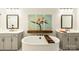 Bright bathroom featuring a soaking tub, dual vanities, and decor at 2541 Kenmore Ave, Charlotte, NC 28204