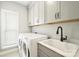 This laundry room features shaker cabinets, a sink, and a large window for natural light at 2541 Kenmore Ave, Charlotte, NC 28204