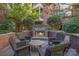 Inviting courtyard featuring a stone fireplace and comfortable seating for relaxation at 2810 Selwyn Ave # 410, Charlotte, NC 28209