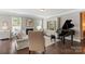 Comfortable living room with a fireplace, piano, and built in shelving at 7039 Chrysanthemum Rd, Lancaster, SC 29720