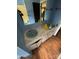 Retro bathroom with blue walls, dual sinks, and linoleum flooring at 785 Nc Highway 109 N Hwy, Troy, NC 27371