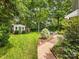 Beautiful backyard with lush greenery, patio, and storage shed at 1209 Yale Pl, Charlotte, NC 28209