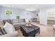 Inviting living room with a comfortable gray couch and leather ottoman at 1209 Yale Pl, Charlotte, NC 28209
