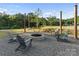 Community fire pit with adirondack chairs; string lights above the area at 131 Berkeley Ave # D, Mooresville, NC 28117