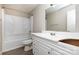 Bathroom with white vanity, toilet, and shower/tub combination at 1532 Downs Ave, Charlotte, NC 28205