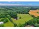 Expansive aerial view of a lush, green landscape featuring a pond and surrounding fields at 1607 Old Lawyers Rd, Marshville, NC 28103