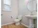 Chic half bathroom with a pedestal sink, modern fixtures, and natural light at 190 Tetcott St, Mooresville, NC 28115
