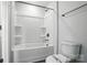 Bathroom with white shower/tub combo and white toilet with no water sticker at 2012 Embassy Ct # 46, Charlotte, NC 28213