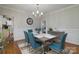 Bright dining area features hardwood floors, stylish lighting, seating for six, and classic wainscoting at 2124 Roslyn Ave, Charlotte, NC 28208