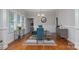 Elegant dining room boasts hardwood floors, white wainscoting, a modern chandelier, and seating for six at 2124 Roslyn Ave, Charlotte, NC 28208
