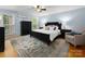 Comfortable bedroom with blue walls, a patterned rug, and a full-sized bed with decorative pillows at 2382 Erika Ln, Gastonia, NC 28056