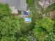 Aerial view showcasing the pool, patio with blue umbrella, and landscaping at 246 Mcduffie Ln, Fort Mill, SC 29715