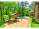 Covered outdoor kitchen area features a built-in grill, countertop space, and ample storage with the pool in the background at 288 Ridge Reserve Dr, Lake Wylie, SC 29710