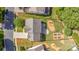 Aerial view of the home with a stone patio, landscaping, garden beds, and a fenced backyard at 3005 Sandbox Cir, Indian Trail, NC 28079