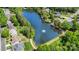 Aerial view of a scenic lake community surrounded by lush trees and lovely homes at 3005 Sandbox Cir, Indian Trail, NC 28079