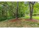 Picturesque backyard with mature trees and lush greenery, offering a serene and private outdoor space at 5306 Sandtrap Ln, Charlotte, NC 28226