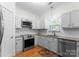 Well lit kitchen with stainless appliances, white cabinets and granite counters at 6101 Park Hill Rd, Charlotte, NC 28277