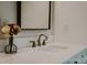 The updated vanity features a modern sink and faucet and is complemented by a decorative flower arrangement at 6101 Park Hill Rd, Charlotte, NC 28277