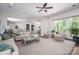 Spacious living room with open floor plan, plush seating, and seamless access to the kitchen and dining areas at 7912 Baltusrol Ln, Charlotte, NC 28210
