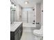 Stylish bathroom featuring modern vanity, bathtub, and decorative tile accents at 11 Cobblestone Nw Ln, Concord, NC 28027