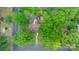 Aerial view showing property lines surrounded by lush greenery, a gazebo, and multiple structures at 1287 Queensgate St, Gastonia, NC 28054