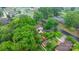 Aerial view of a home surrounded by lush trees in a suburban neighborhood with road access at 1287 Queensgate St, Gastonia, NC 28054