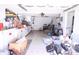 Garage with tool bench, tools, storage, and a hanging light at 201 Mitchell St, Belmont, NC 28012