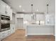 Contemporary kitchen with white cabinets, stainless steel appliances, and modern lighting fixtures at 404 Balboa St, Matthews, NC 28104