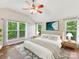 Main bedroom with vaulted ceiling, wood floors, and lots of natural light at 4301 Middle Stream Rd, Charlotte, NC 28213