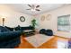 Cozy living room with hardwood floors, natural light, and plush blue seating at 5106 Stone Park Dr, Charlotte, NC 28269