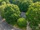 An aerial view of the home surrounded by lush green trees, showing its position in a tree-filled neighborhood at 741 Bermuda Ave, Gastonia, NC 28054